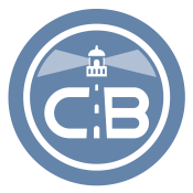 The cb logo with a lighthouse in the background.